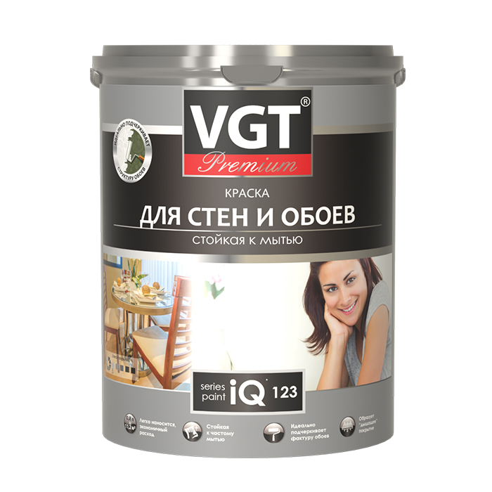 VGT Premium IQ 123 Краска моющаяся для стен и обоев глубокоматовая