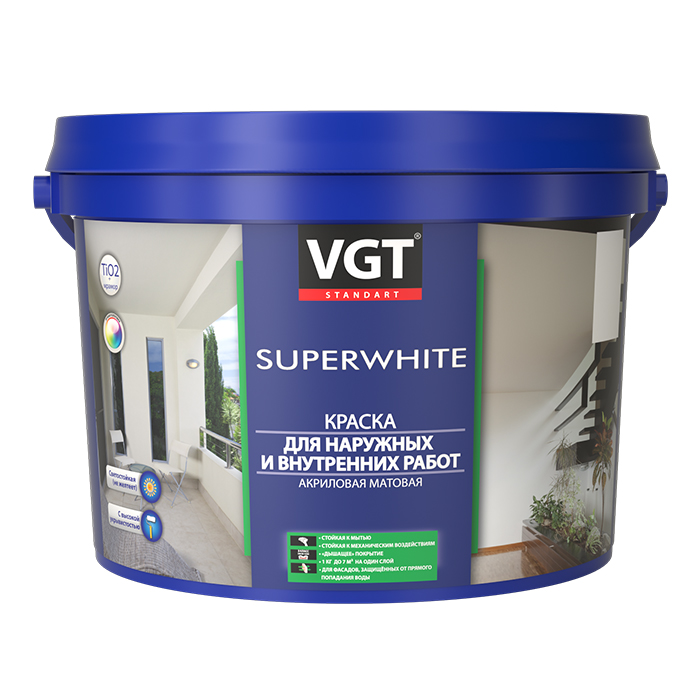 VGT Superwhite ВД-АК-1180 Краска для наружных и внутренних работ, матовая