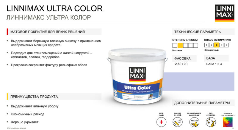 Linnimax Ultra Color краска для стен потолков обоев  для внутренних работ
