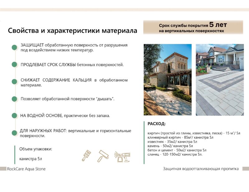 RockCare Aqua Stone Защитная водоотталкивающая пропитка для бетонных и каменных поверхностей