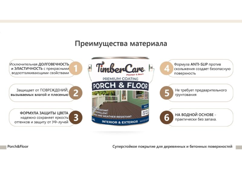TimberCare Porch&Floor Суперизносостойкая кроющая пропитка для фасадов и террас