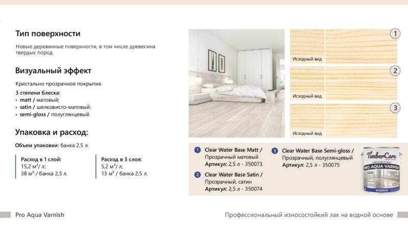 TimberCare Pro Aqua Varnish Профессиональный паркетный лак на водной основе