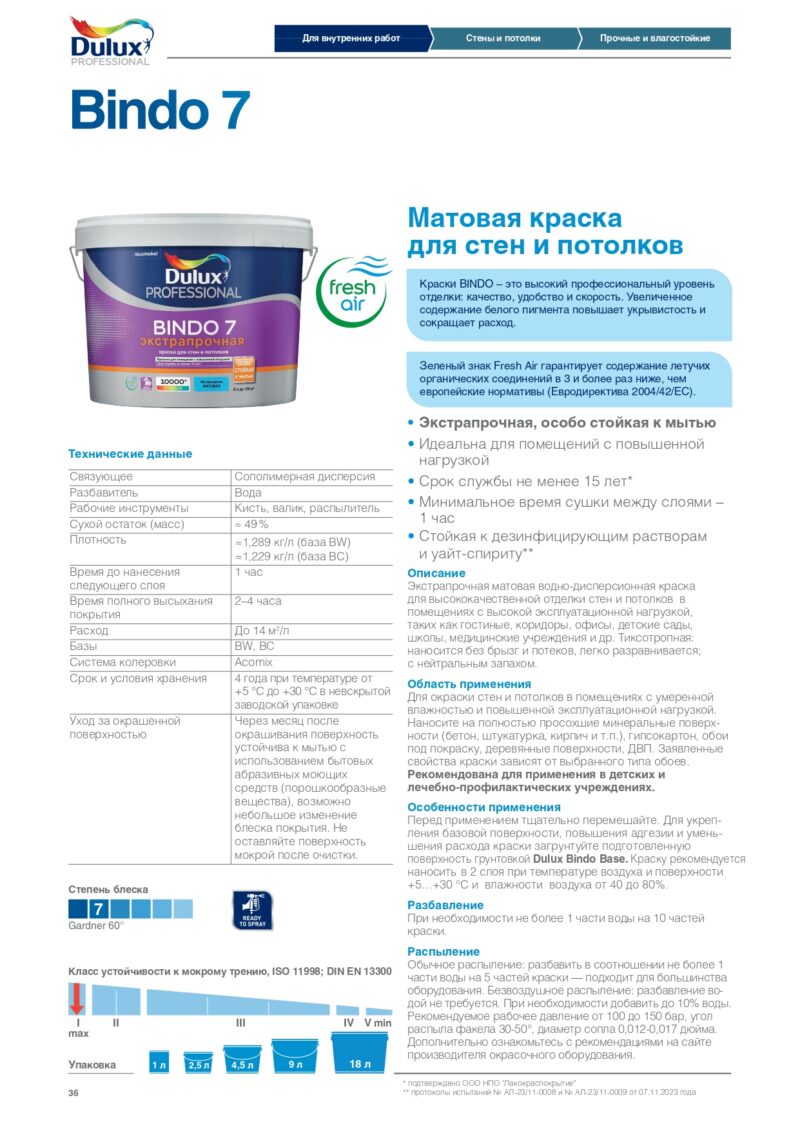Dulux Bindo 7 Латексная краска для стен и потолков