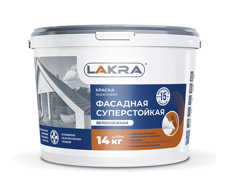Lakra Краска акриловая фасадная суперстойкая белоснежная