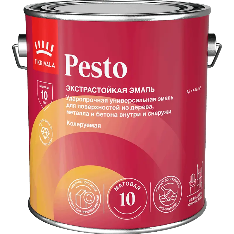 Tikkivala Pesto 10 Ударопрочная универсальная эмаль для поверхностей из дерева, металла и бетона