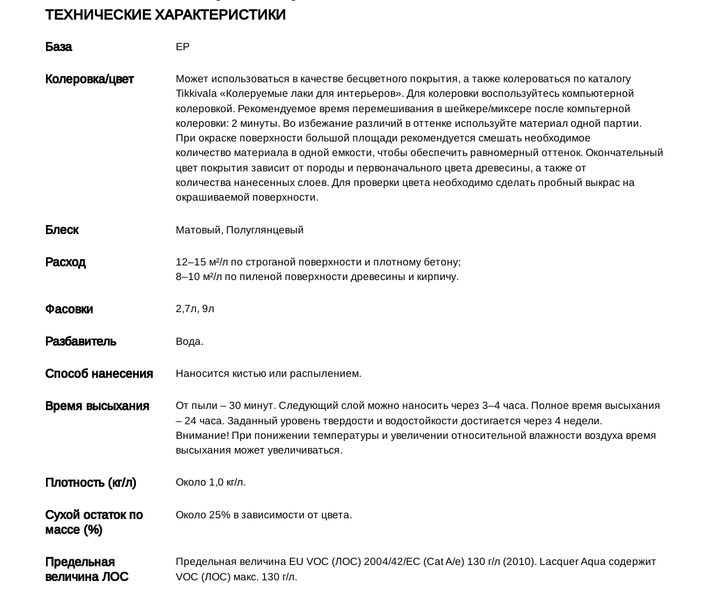 Tikkivala Lacquer Aqua Водоразбавляемый колеруемый лак на акрилатной основе для внутренних работ